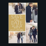 Modern Save the Date 4-Photo Collage Gold<br><div class="desc">Moderne Sparen de kaart van de datumfoto met een 4 fotocollage en moderne doopvonten.</div>