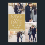 Modern Save the Date 4-Photo Collage Gold<br><div class="desc">Moderne Sparen de kaart van de datumfoto met een 4 fotocollage en moderne doopvonten.</div>