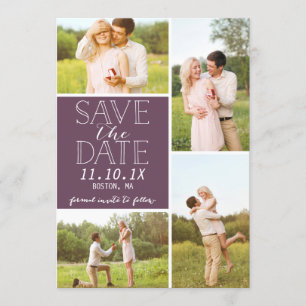 Modern Save the Date 4-Photo Paars Collage