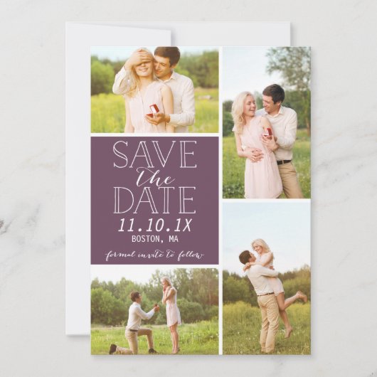 Modern Save the Date 4-Photo Paars Collage (Voorkant)
