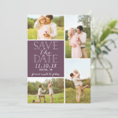 Modern Save the Date 4-Photo Paars Collage (Staand voorkant)