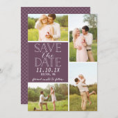 Modern Save the Date 4-Photo Paars Collage (Voorkant / Achterkant)