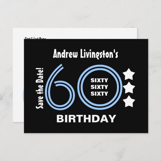 Modern Save the Date 60th Verjaardagsfeest V70B Aankondigingskaart (Voorkant / Achterkant)