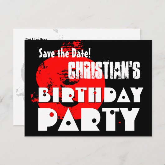 Modern Save the Date 9th Birthday Party V29 Aankondigingskaart (Voorkant / Achterkant)