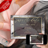 Modern Save the Date Abstract Roos Charcoal Gold Kaart