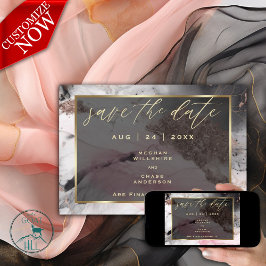 Modern Save the Date Abstract Roos Charcoal Gold Kaart