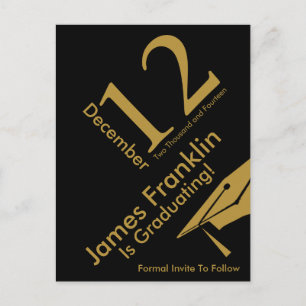 Modern Save the Date Afstuderen Black and Gold Aankondigingskaart