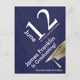 Modern Save the Date Afstuderen Goud Wit Blauw Aankondigingskaart