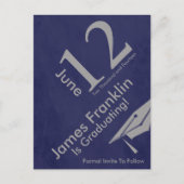 Modern Save The Date Afstuderen - Zilver en Blauw Aankondigingskaart (Voorkant)