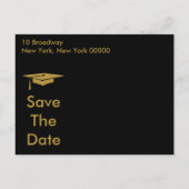 Modern Save The Date Afstuderen Zwart en Goud Aankondigingskaart (Achterkant)