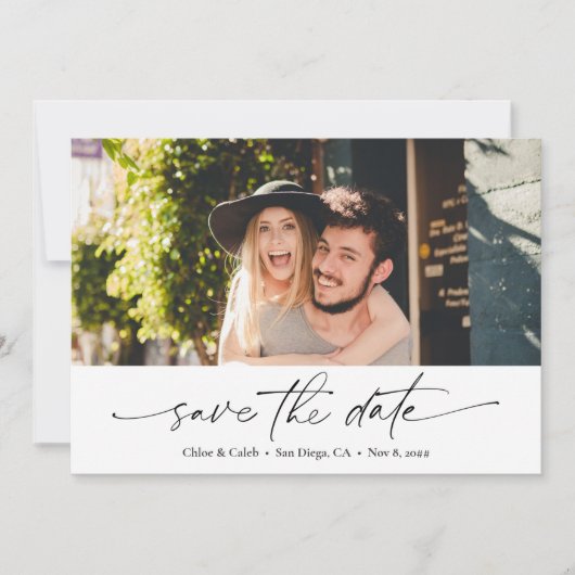 Modern Save the Date Calligraphy Wedding Photo Kaart (Voorkant)