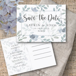Modern Save the Date Dusty Blue Eucalyptus Floral Aankondigingskaart