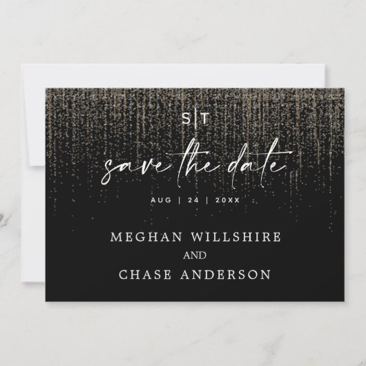Modern Save the Date Edgy Champagne Glitter Kaart (Voorkant)