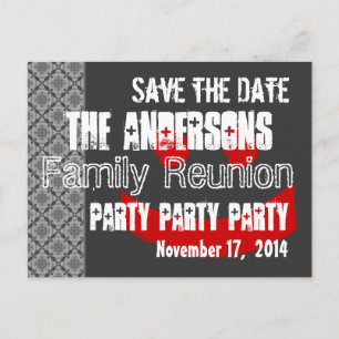 Modern Save the Date Familie Reünie Rood Zwart Aankondigingskaart