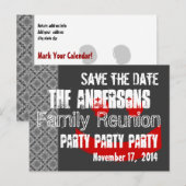 Modern Save the Date Familie Reünie Rood Zwart Aankondigingskaart (Voorkant / Achterkant)