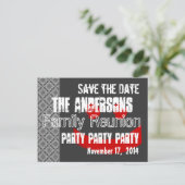 Modern Save the Date Familie Reünie Rood Zwart Aankondigingskaart (Staand voorkant)