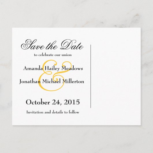 Modern Save the Date Goudkleurige Zonnebloem v6 Aankondigingskaart (Achterkant)