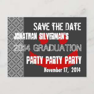 Modern Save the Date Graduation Party Red Black Aankondigingskaart