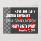 Modern Save the Date Graduation Party Rood Zwart Aankondigingskaart (Voorkant)