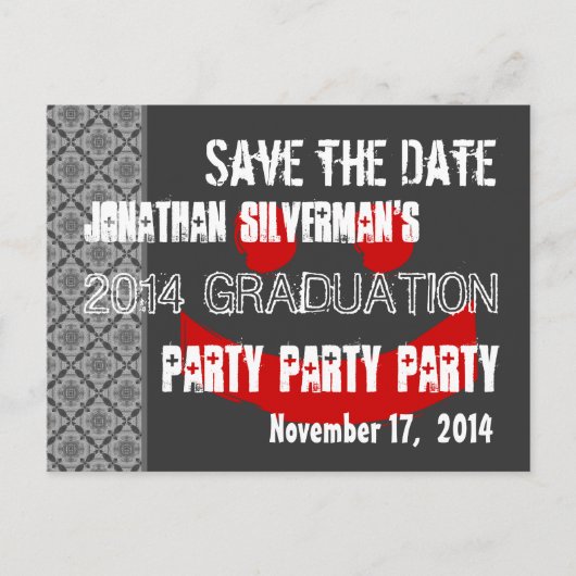 Modern Save the Date Graduation Party Rood Zwart Aankondigingskaart (Voorkant)