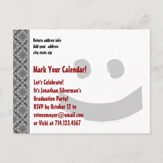Modern Save the Date Graduation Party Rood Zwart V Aankondigingskaart (Achterkant)
