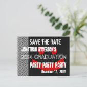 Modern Save the Date Graduation Party Rood Zwart V Aankondigingskaart (Staand voorkant)