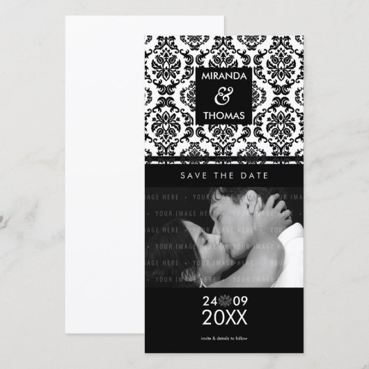 MODERN SAVE THE DATE KAART :: damask kleuren 10 (Voorkant / Achterkant)