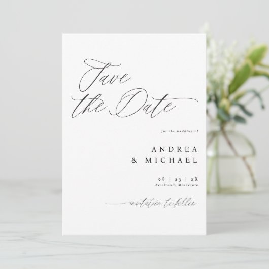 Modern Save the Date Kaart Elegant Romantisch (Staand voorkant)