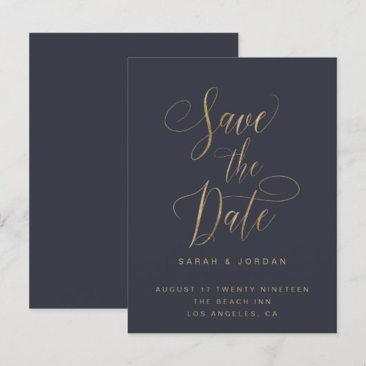 Modern Save the Date Kaart, met gouden tekst Aankondigingskaart (Voorkant / Achterkant)