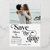 Modern Save the Date met Foto- Ze zei Ja Folie Uitnodiging (Achterkant)