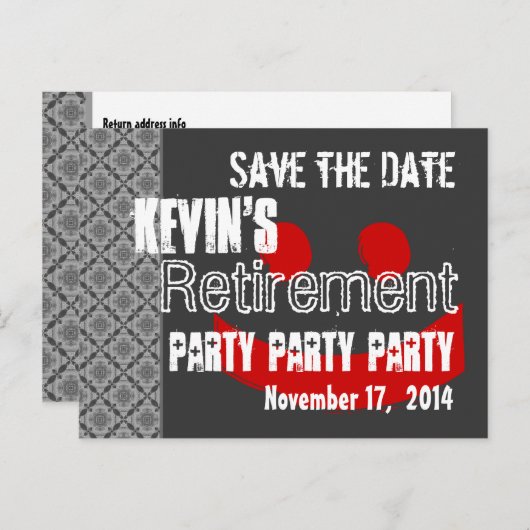 Modern Save the Date Pensioenfeest grijs rood Aankondigingskaart (Voorkant / Achterkant)