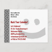 Modern Save the Date Pensioenfeest grijs rood Aankondigingskaart (Achterkant)