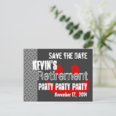 Modern Save the Date Pensioenfeest grijs rood Aankondigingskaart (Staand voorkant)