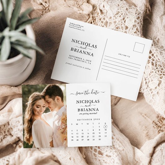 Modern Save the Date Photo Calendar Simple Elegant Briefkaart