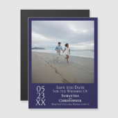 Modern Save the Date Photo Navy Blue Magnet (Voorkant / Achterkant)