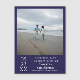 Modern Save the Date Photo Navy Blue Magnet