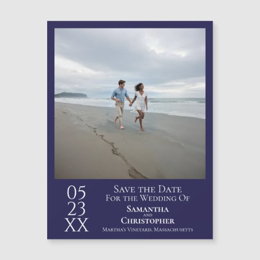 Modern Save the Date Photo Navy Blue Magnet (Voorkant)
