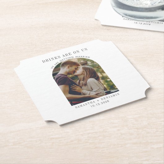 Modern Save the Date Photo Wedding Announding Kartonnen Onderzetters (Gekanteld)