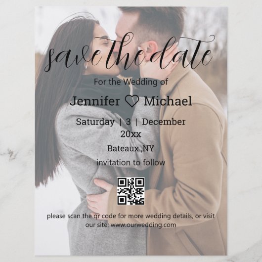 modern save the date qr code koppel foto bruiloft flyer (Voorkant)