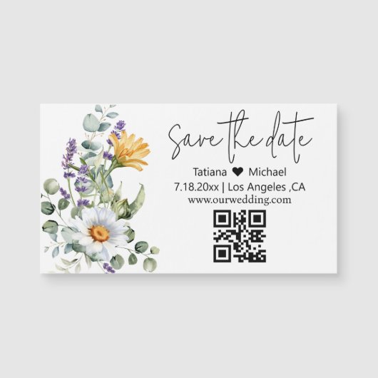 modern save the date qr code wildbloemen magnet (Voorkant)