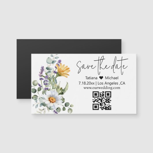 modern save the date qr code wildbloemen magnet (Voorkant / Achterkant)