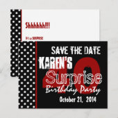 Modern Save the Date Surprise 40e Zwart Rood v49 Aankondigingskaart (Voorkant / Achterkant)