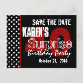 Modern Save the Date Surprise 40e Zwart Rood v49 Aankondigingskaart (Voorkant)