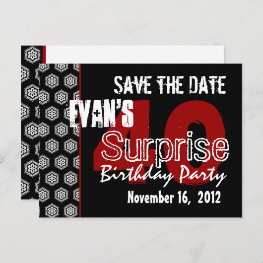 Modern Save the Date Surprise 40th Party V336 Aankondigingskaart (Voorkant / Achterkant)