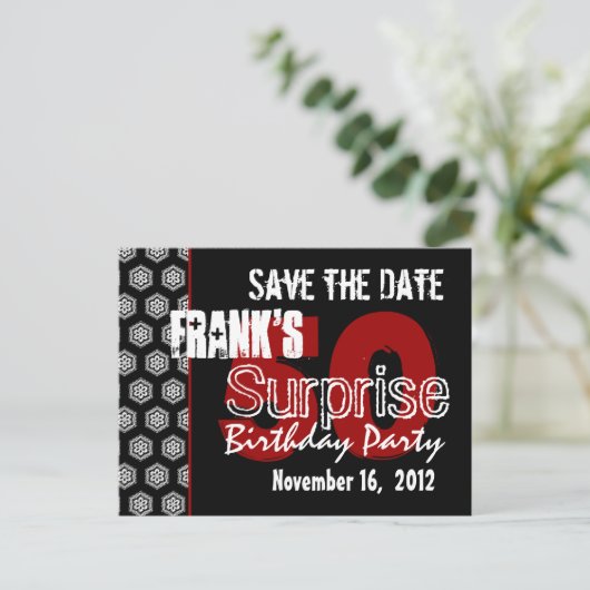Modern Save the Date Surprise 50th Party V337 Aankondigingskaart (Staand voorkant)