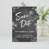 Modern Save the Date w / Baby's Breath & Chalkboar RSVP Kaartje (Staand voorkant)