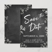 Modern Save the Date w / Baby's Breath & Chalkboar RSVP Kaartje (Voorkant / Achterkant)