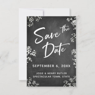 Modern Save the Date w / Baby's Breath & Chalkboar RSVP Kaartje