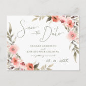 Modern Save the Date Waterverf Blush Roos Krans Briefkaart (Voorkant)