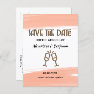 Modern Save The Date Waterverf Koraal Briefkaart